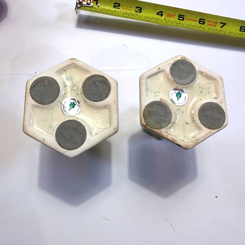 Vintage PartyLite Green Marbled Ceramic Taper Candlestick Holders Set of 2 4in - Picture 6 of 6